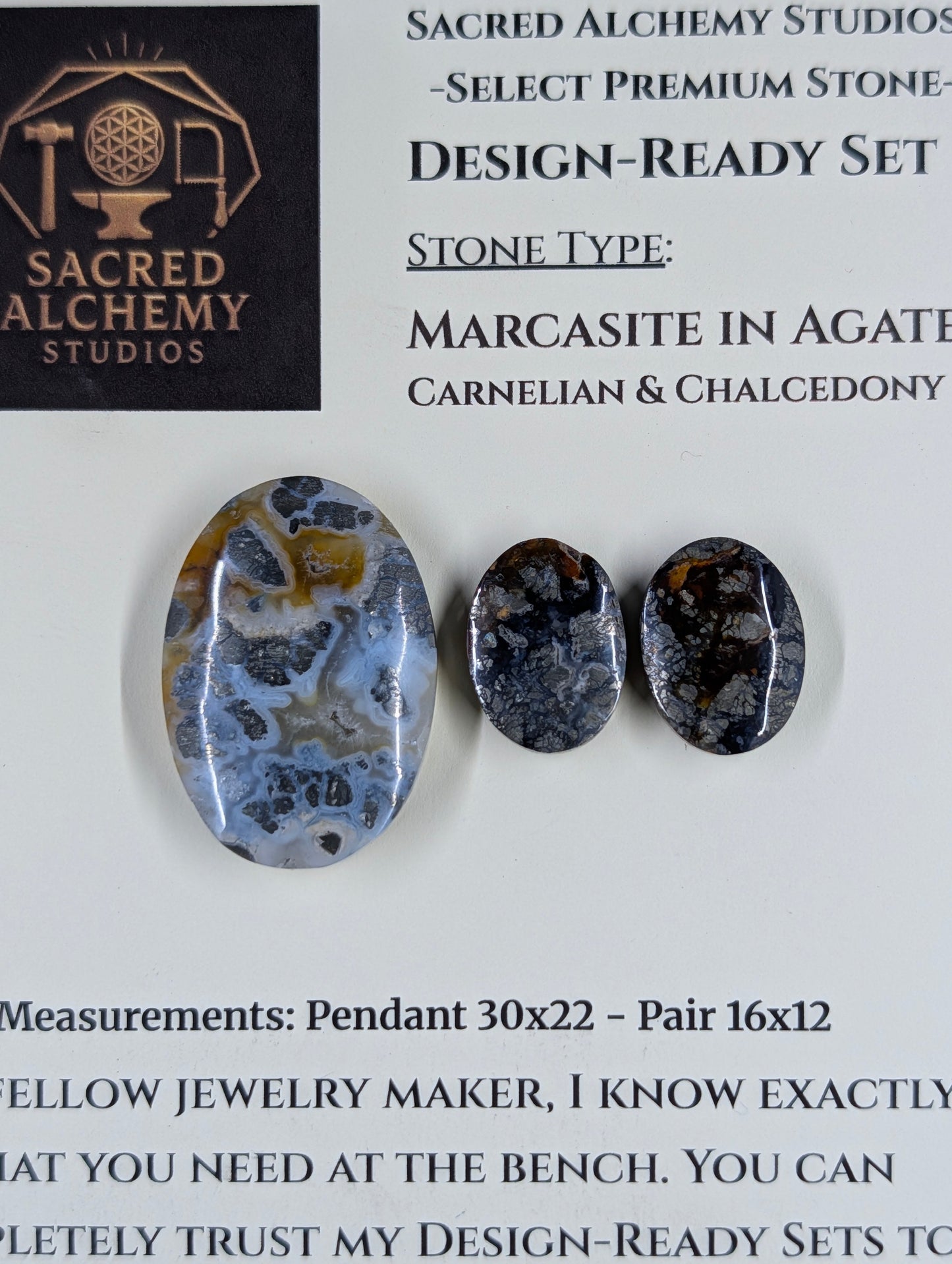 Oval Shape - Marcasite in Agate - Sacred Alchemy Select - Design-Ready Set