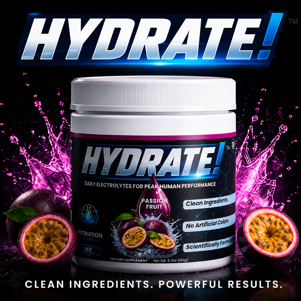 HYDRATE! (Passion Fruit) Advanced Electrolyte Hydration Powder