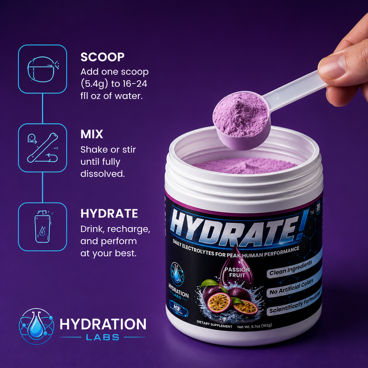 HYDRATE! (Passion Fruit) Advanced Electrolyte Hydration Powder