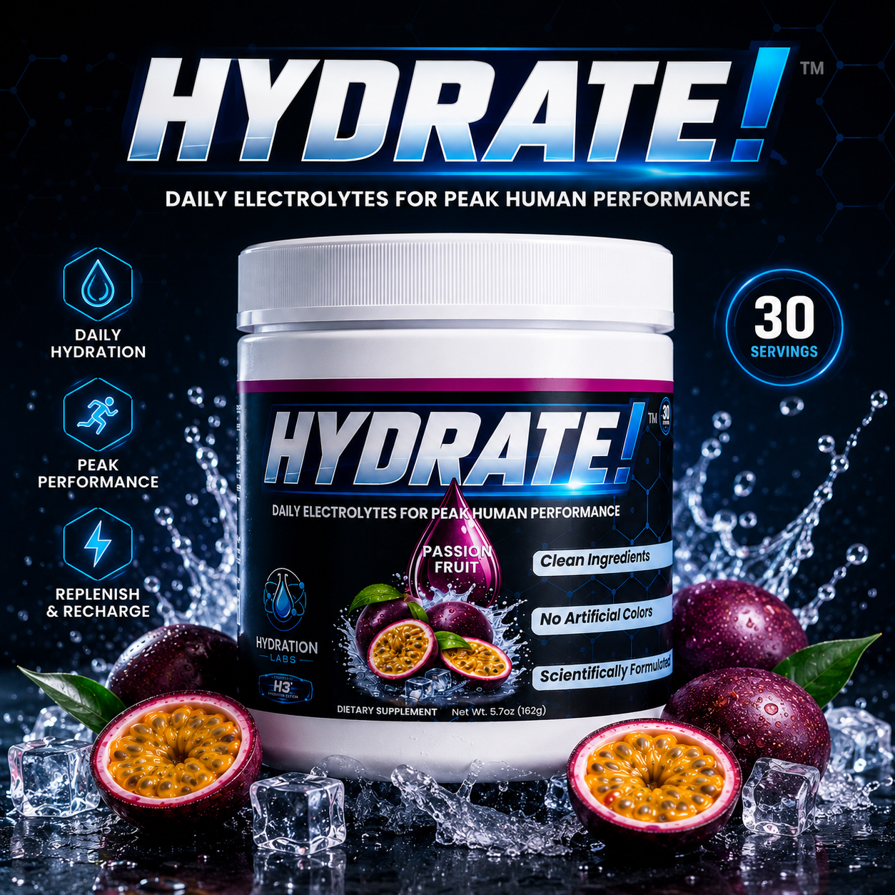 HYDRATE! (Passion Fruit) Advanced Electrolyte Hydration Powder