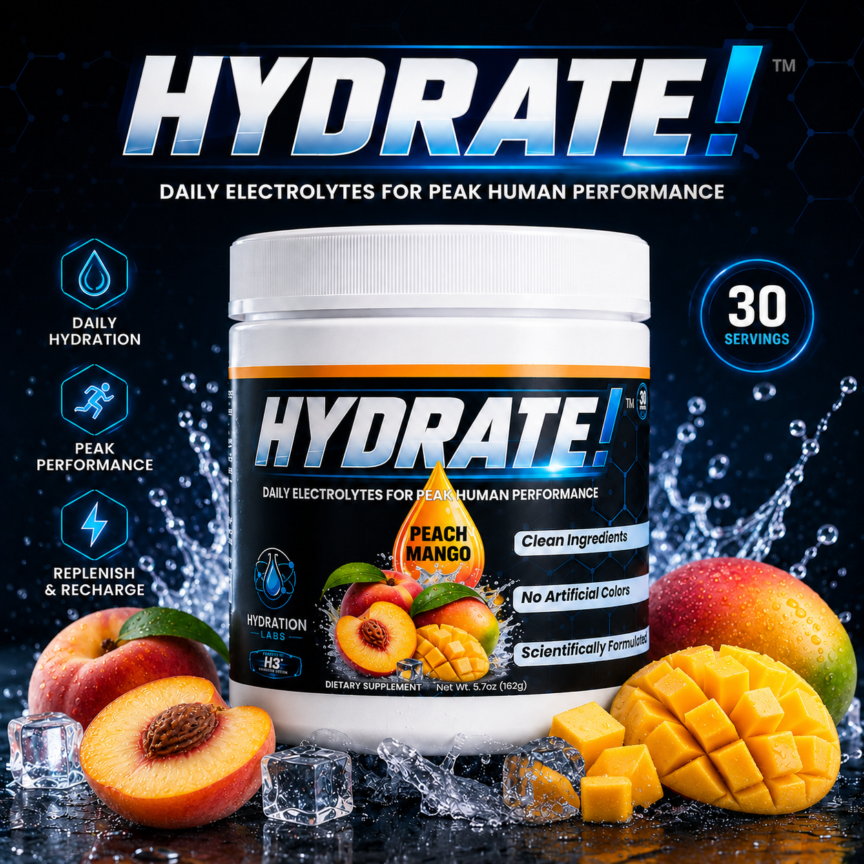 HYDRATE! (Peach Mango) Advanced Electrolyte Hydration Powder