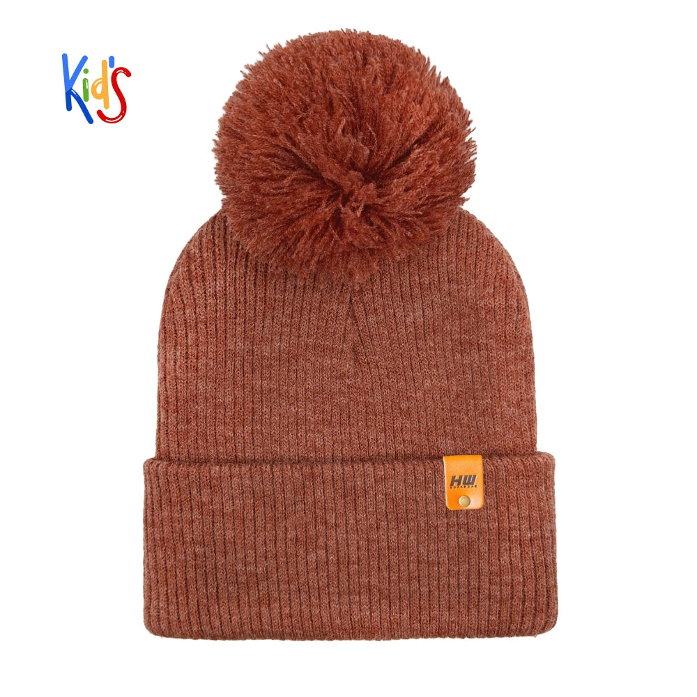 Traditional Pom Pom Kids Knit Beanie, Cuffed Winter Beanie