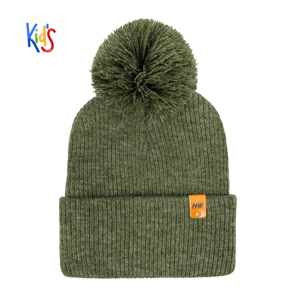 Traditional Pom Pom Kids Knit Beanie, Cuffed Winter Beanie
