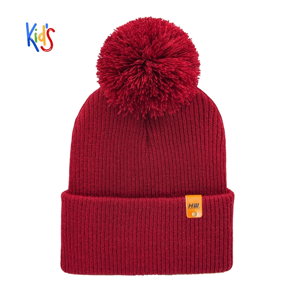 Traditional Pom Pom Kids Knit Beanie, Cuffed Winter Beanie