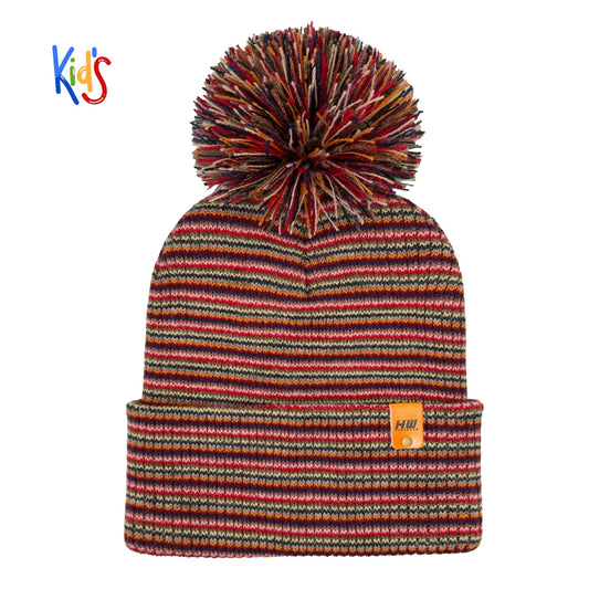 Traditional Pom Pom Kids Knit Beanie, Cuffed Winter Beanie