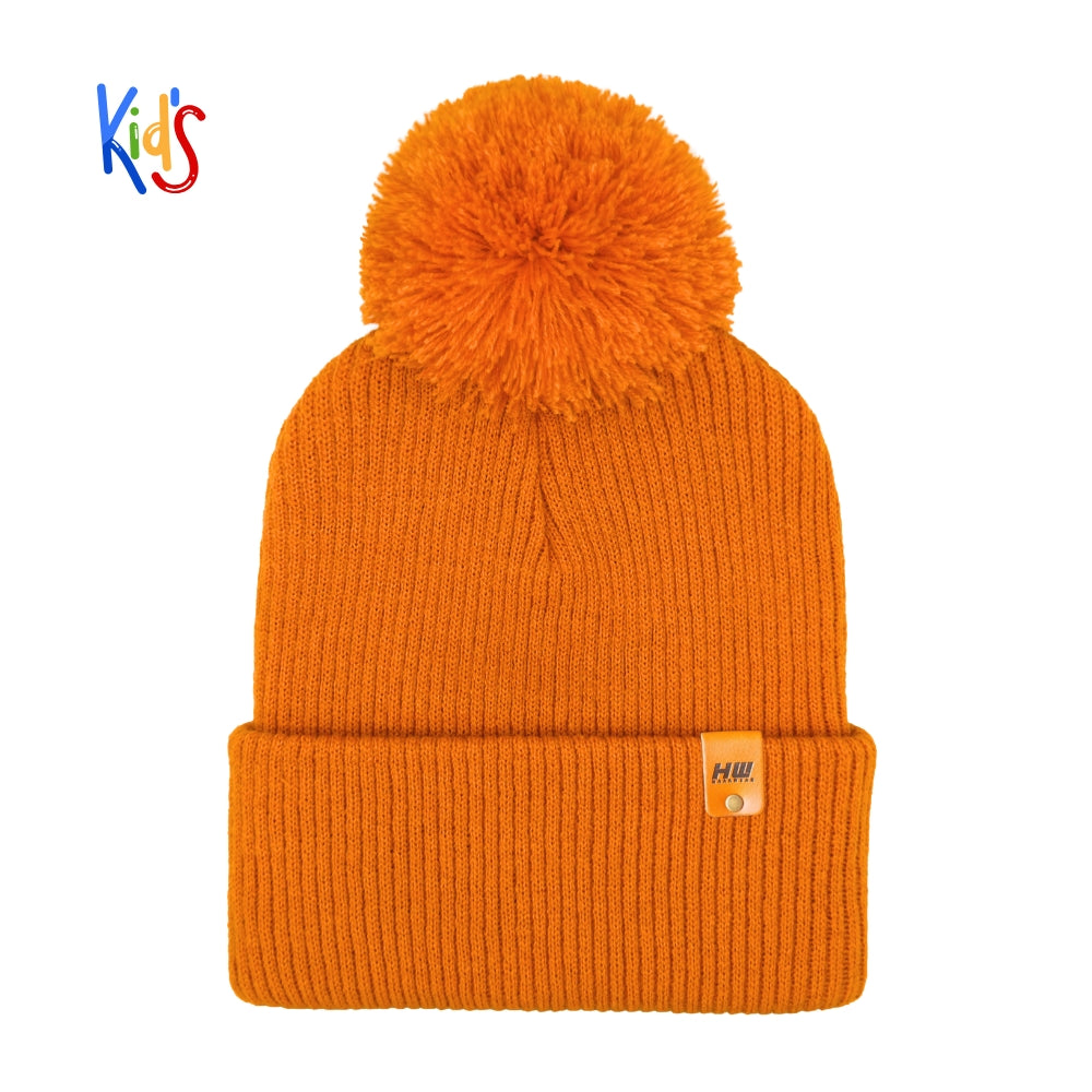 Traditional Pom Pom Kids Knit Beanie, Cuffed Winter Beanie