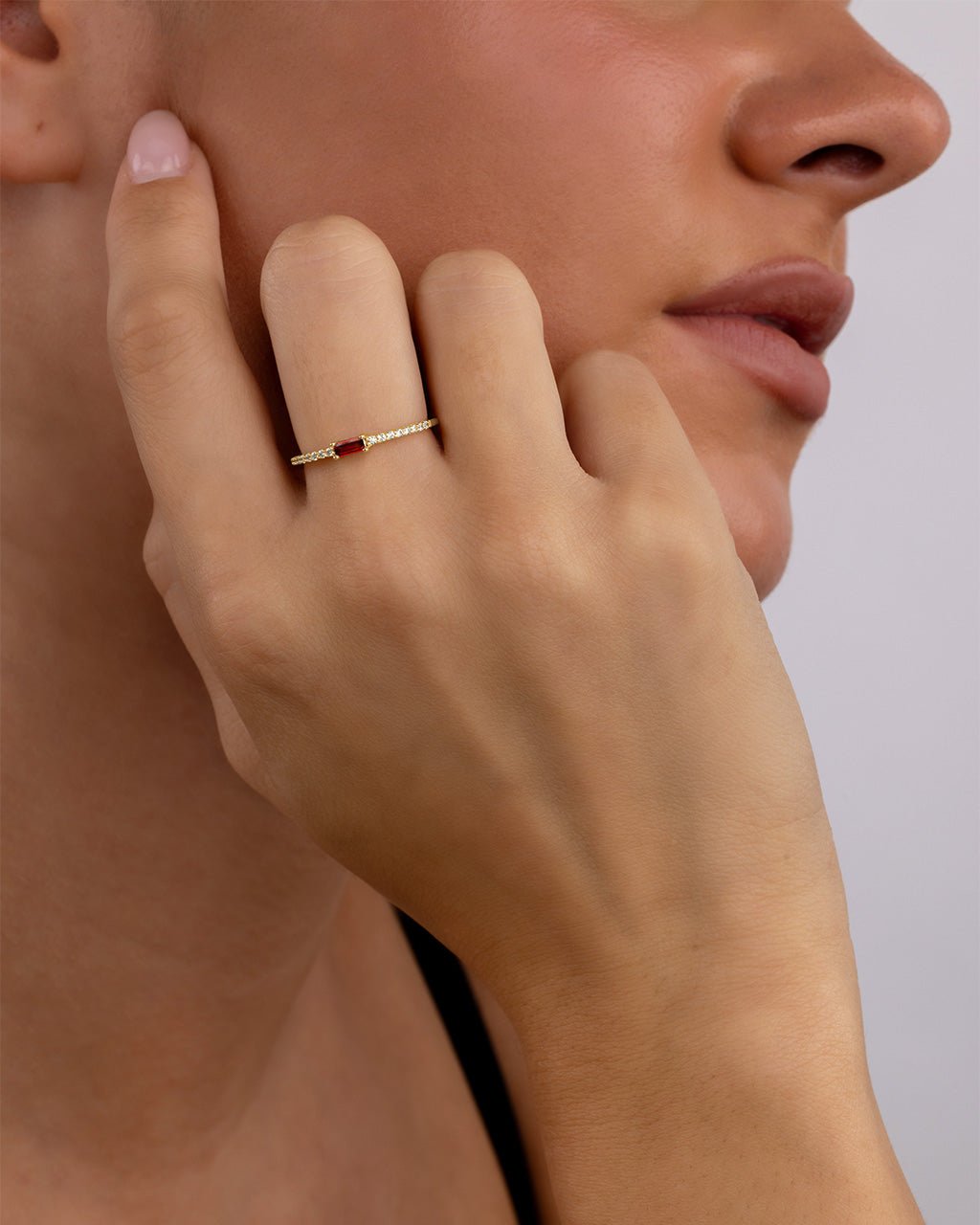 Sterling Silver Thin Garnet CZ Stacking Birthstone Ring