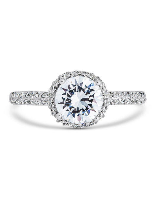 Sterling Silver Round Brilliant CZ Ring with Bead Set Border