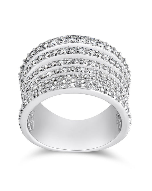 Sterling Silver CZ Multi-Row Statement Ring