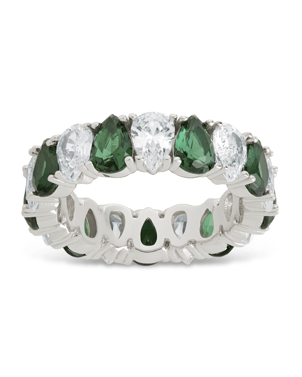 Sterling Silver Pear Cut Emerald CZ Celebration Band Ring