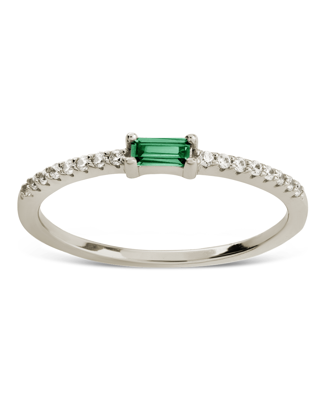 Sterling Silver Thin Emerald CZ Stacking Birthstone Ring