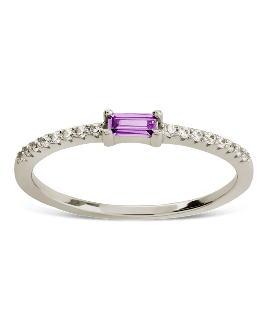Sterling Silver Thin Amethyst CZ Stacking Birthstone Ring