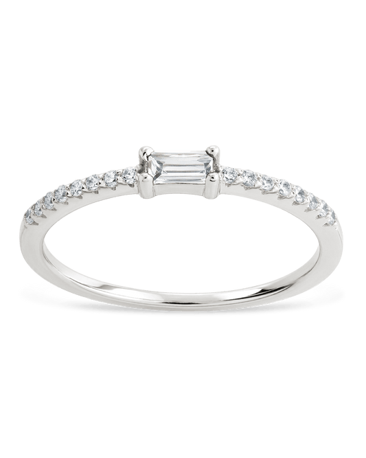 Sterling Silver Thin Clear CZ Stacking Birthstone Ring