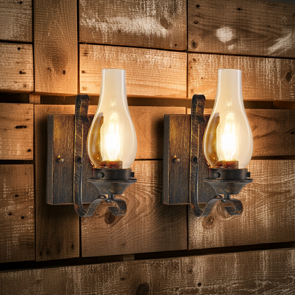 Rustic Farmhouse Wall Sconces Set of 2 – Vintage Black and Gold Hardwired Lights