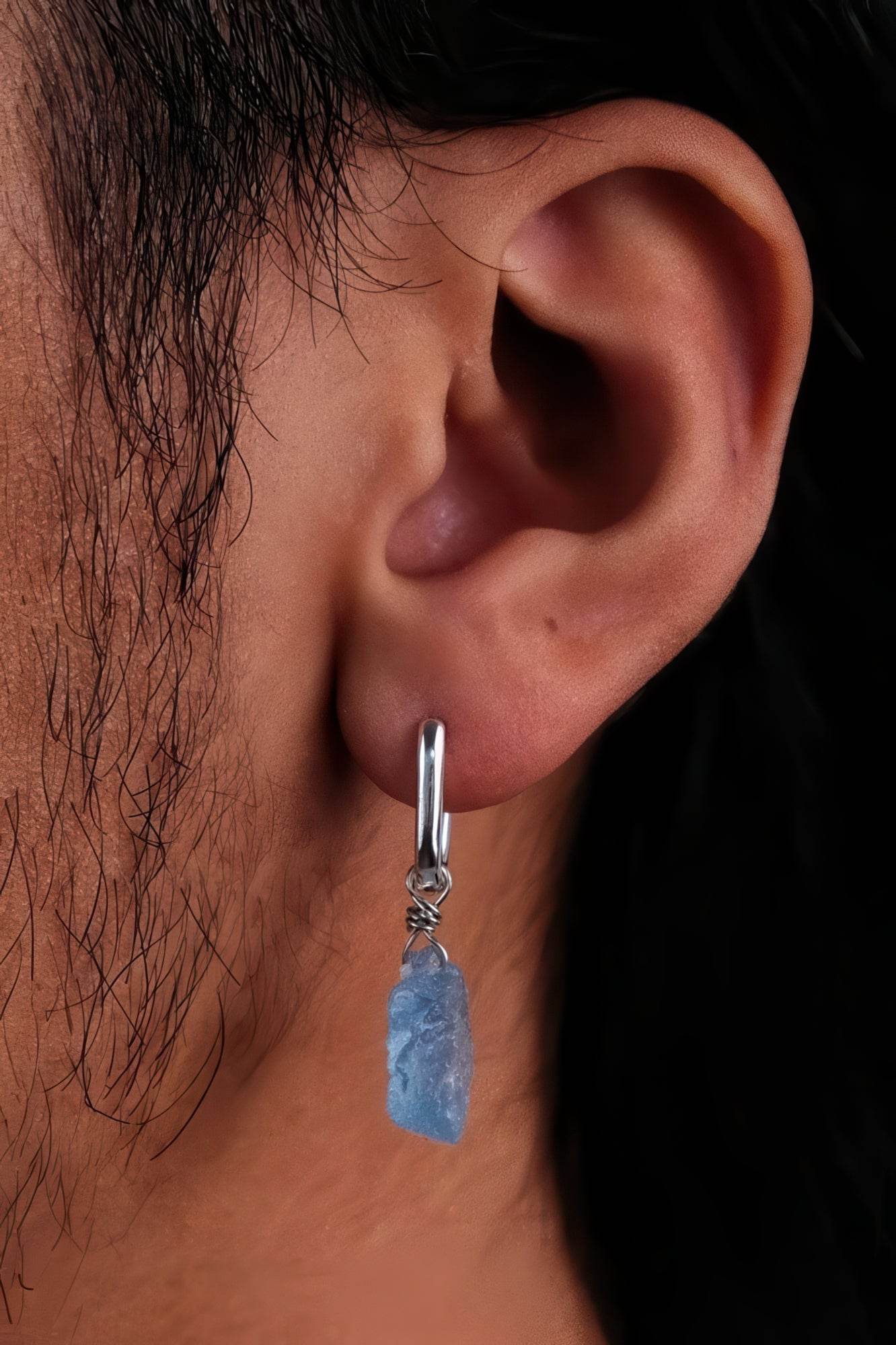 Raw Aquamarine Drop Earrings - Unique Blue Stone Design