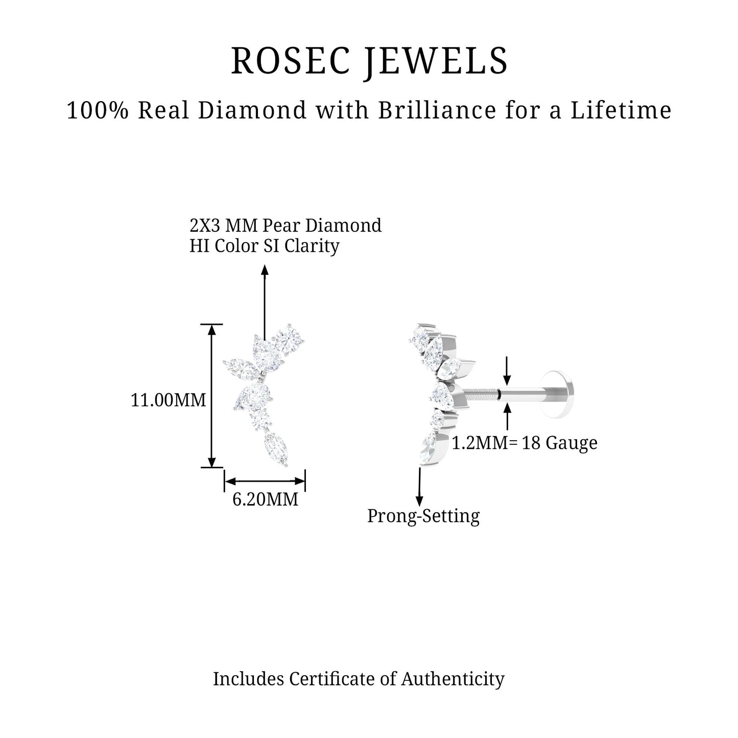 Unique Diamond Ear Crawler Earring for Helix Piercing