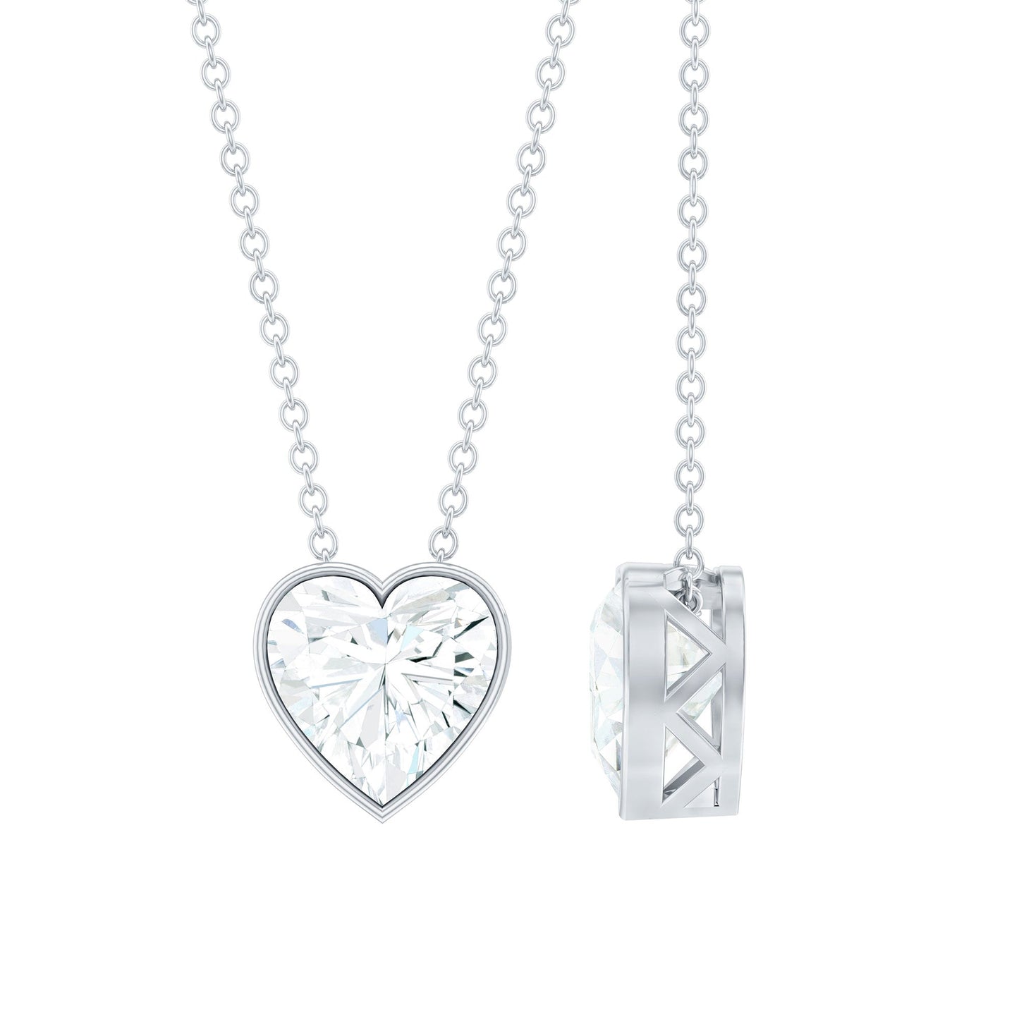Bezel Set 8mm Lab Grown Diamond Heart Locket Necklace for Women
