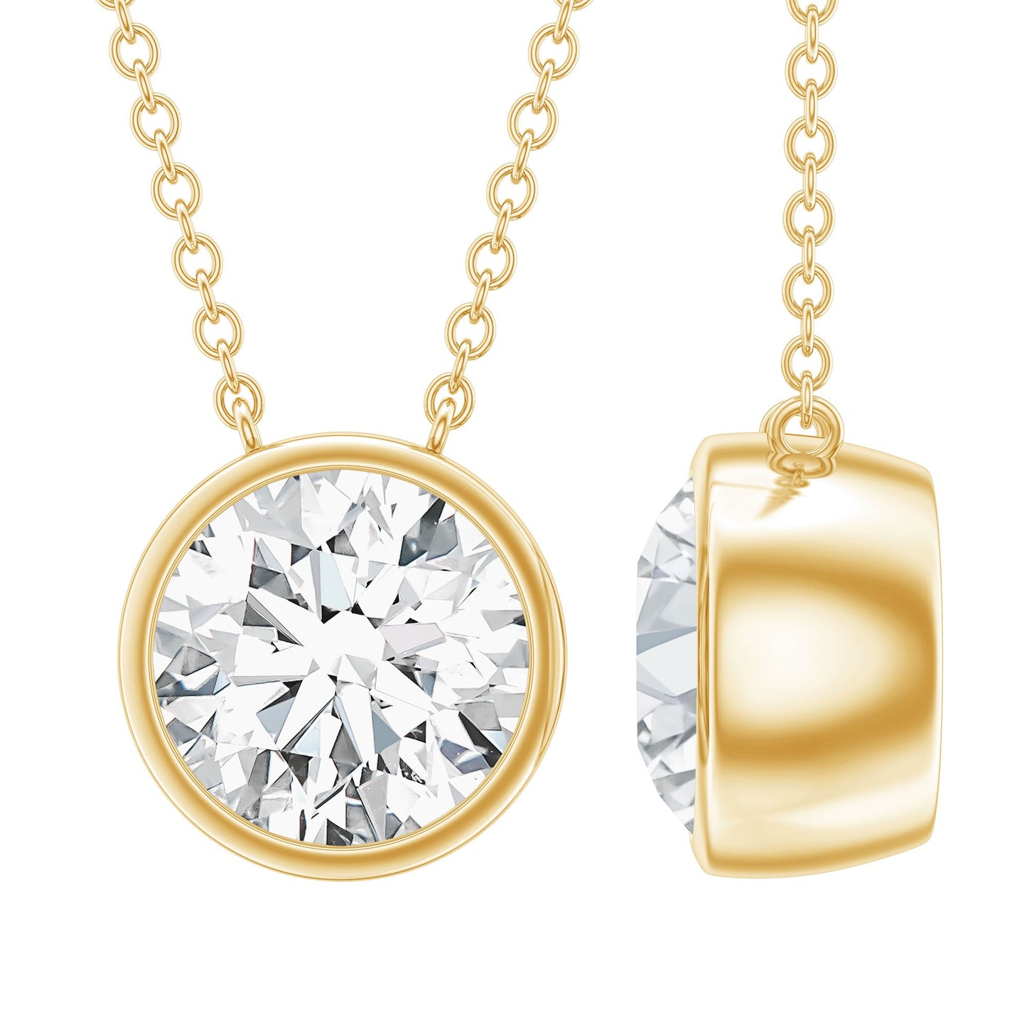 Bezel Set 7mm Lab Grown Diamond Solitaire Stackable Necklace