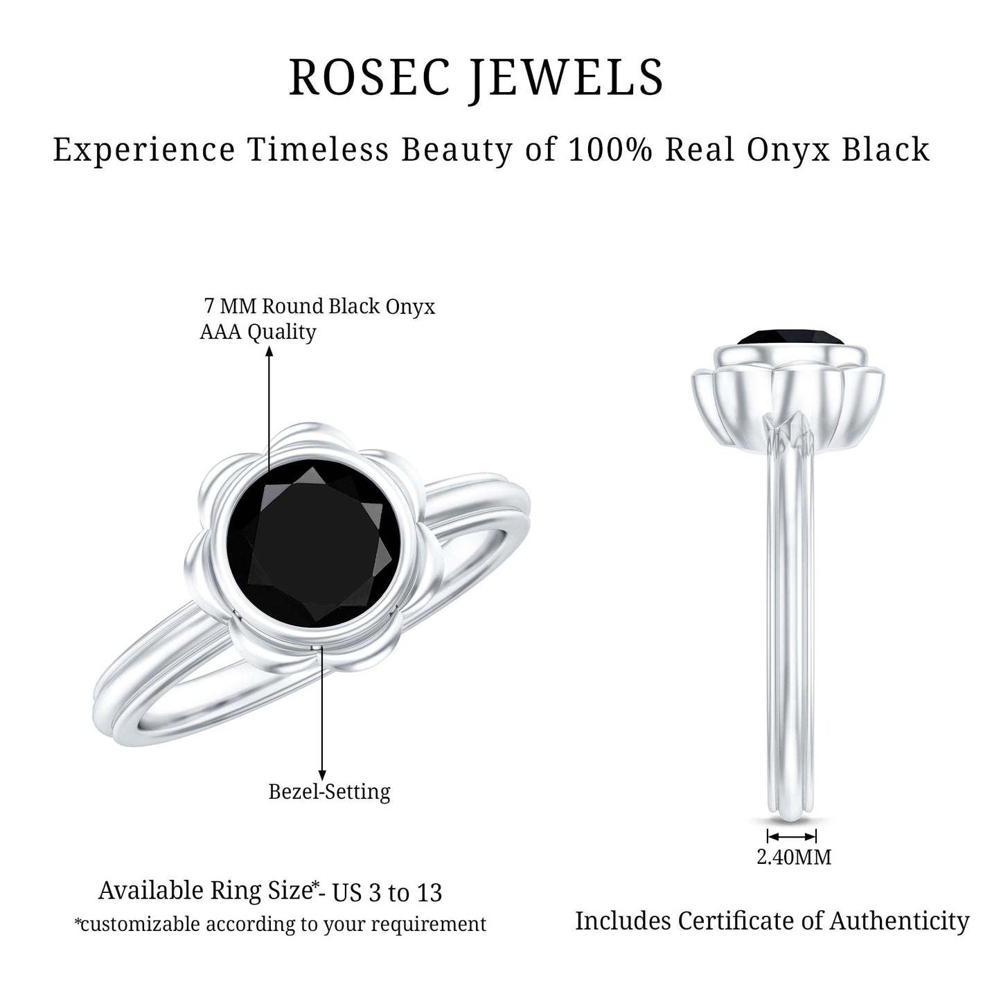 1.2 Carat Black Onyx Bezel Set Engagement Ring