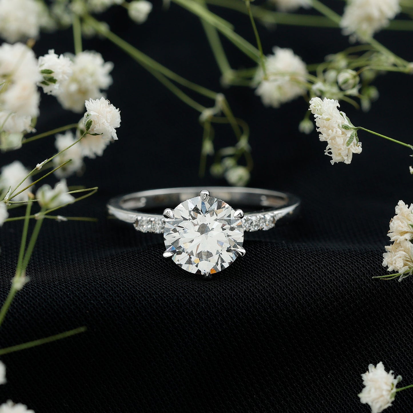 Round Cut 3 Carat Lab Grown Diamond Solitaire Engagement Ring