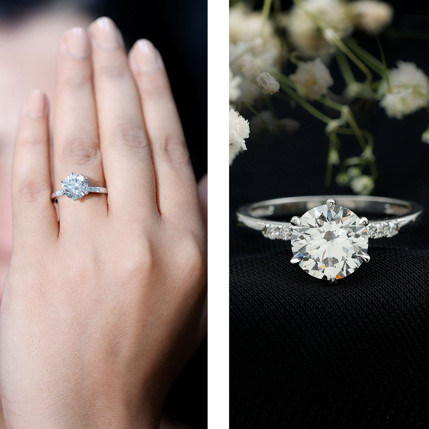 Round Cut 3 Carat Lab Grown Diamond Solitaire Engagement Ring