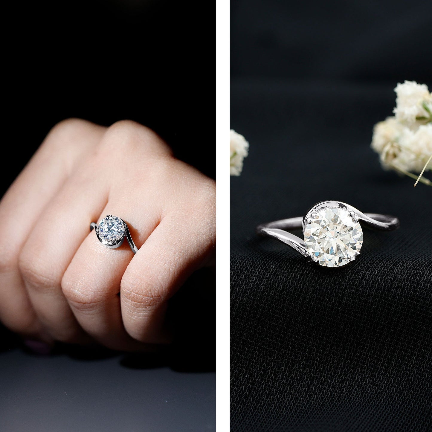 Lab Grown Diamond Bypass Engagement Ring With Diagonal 4 Prong