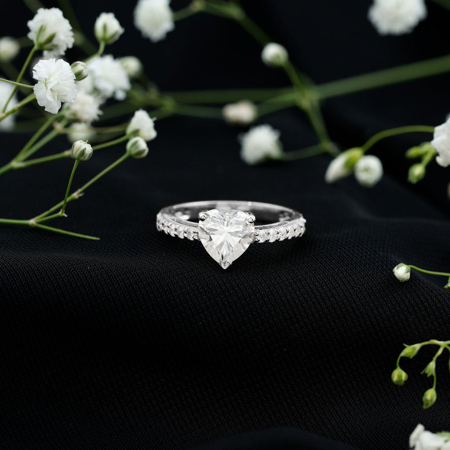 3 Prong Lab Grown Diamond Heart Engagement Ring For Women