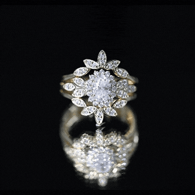 Lab Grown Diamond Vintage Engagement Ring with 2 Wedding Bands