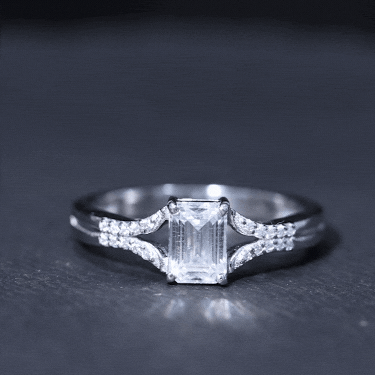 Emerald Cut Lab Diamond Engagement Ring With Split Shank Ring