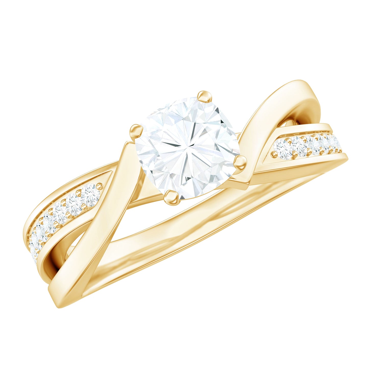 Cushion Cut Diamond Infinity Solitaire Ring with Side Stones