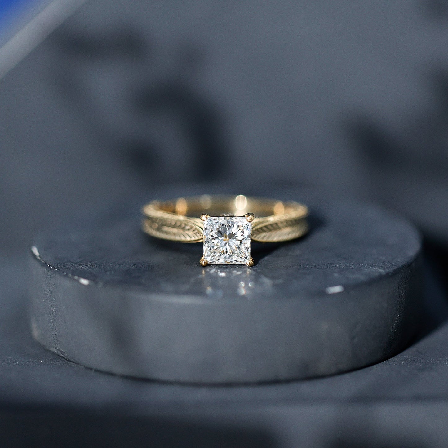 Lab Grown Diamond Engraved Solitaire Engagement Ring in Claw Set