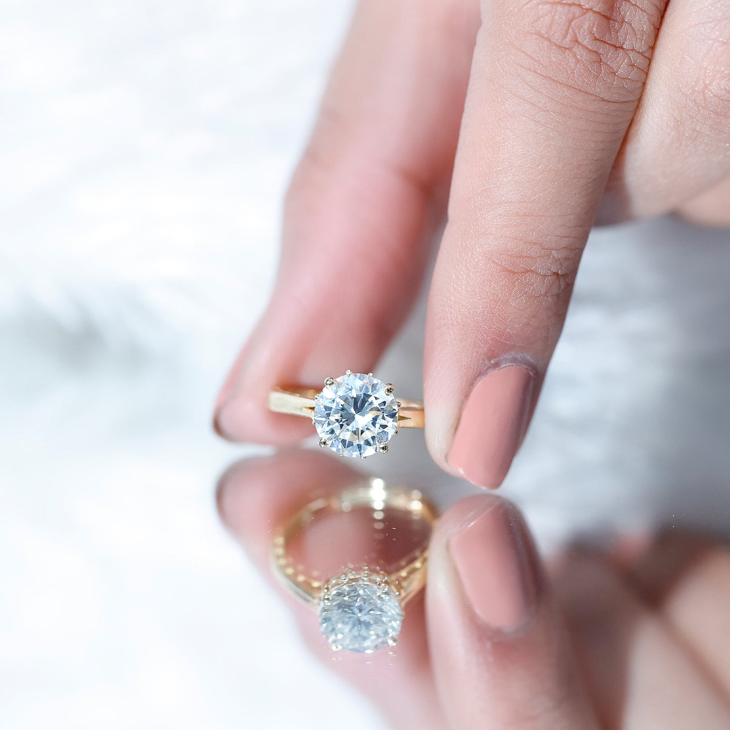 Lab Grown Diamond 8mm Round Engagement Ring With Certificate