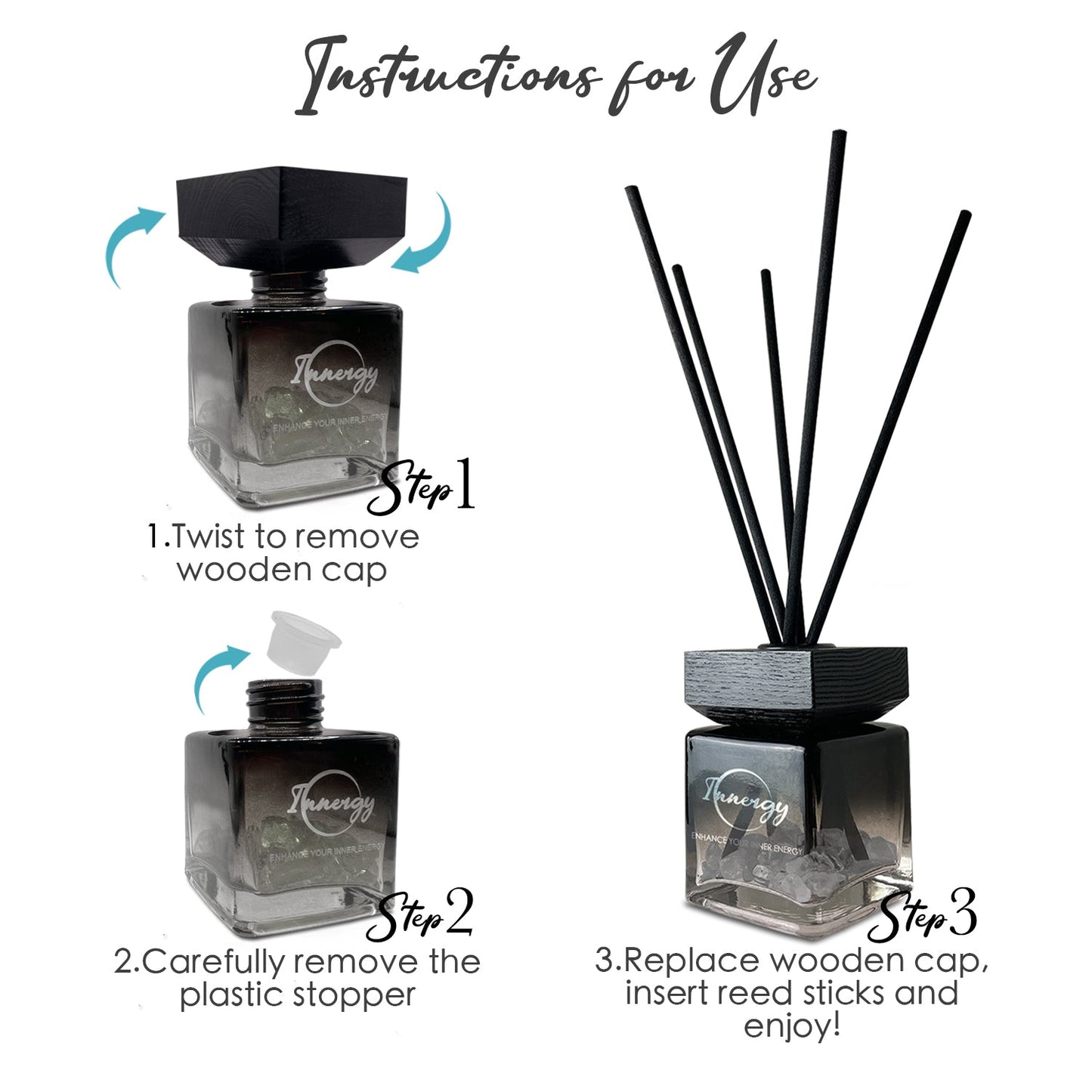 Third-Eye Chakra Crystal-Enhanced Reed Oil Diffuser, Cypress Mist Scent, 100ml