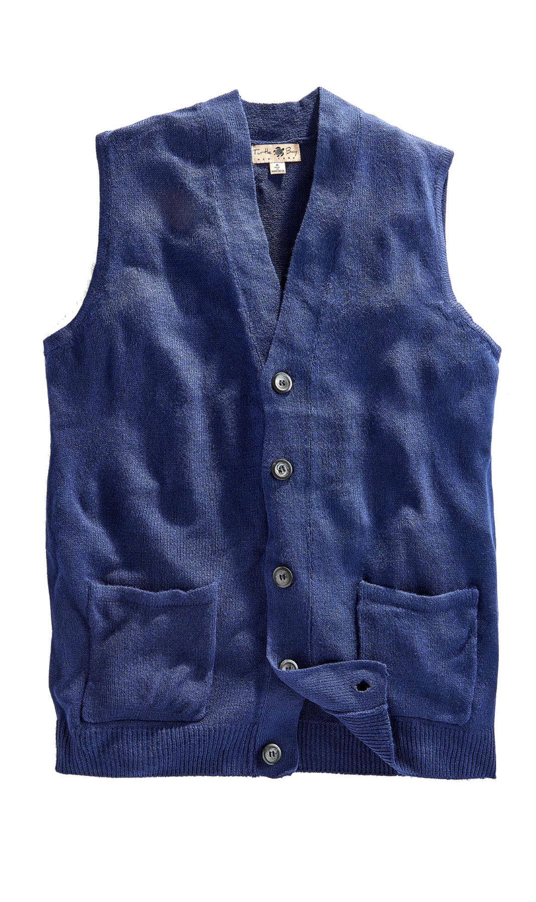 Men's Cashmere-Like Button Front Flat Knit Sweater Vest with front patch pockets