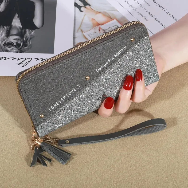 Women's Zipper Wallet with Color Contrast Tassel