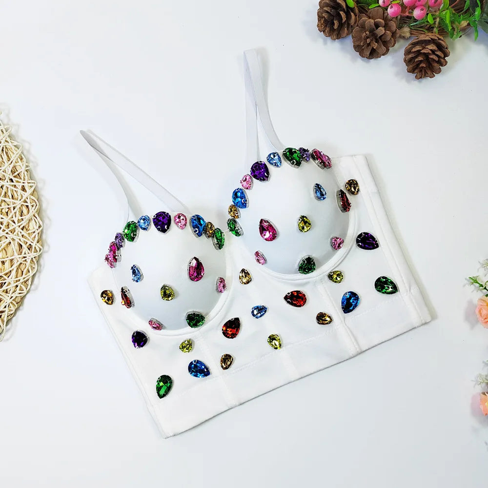 Women Rhinestone Diamond Tank Top Push Up Bustier Camisole Sequin