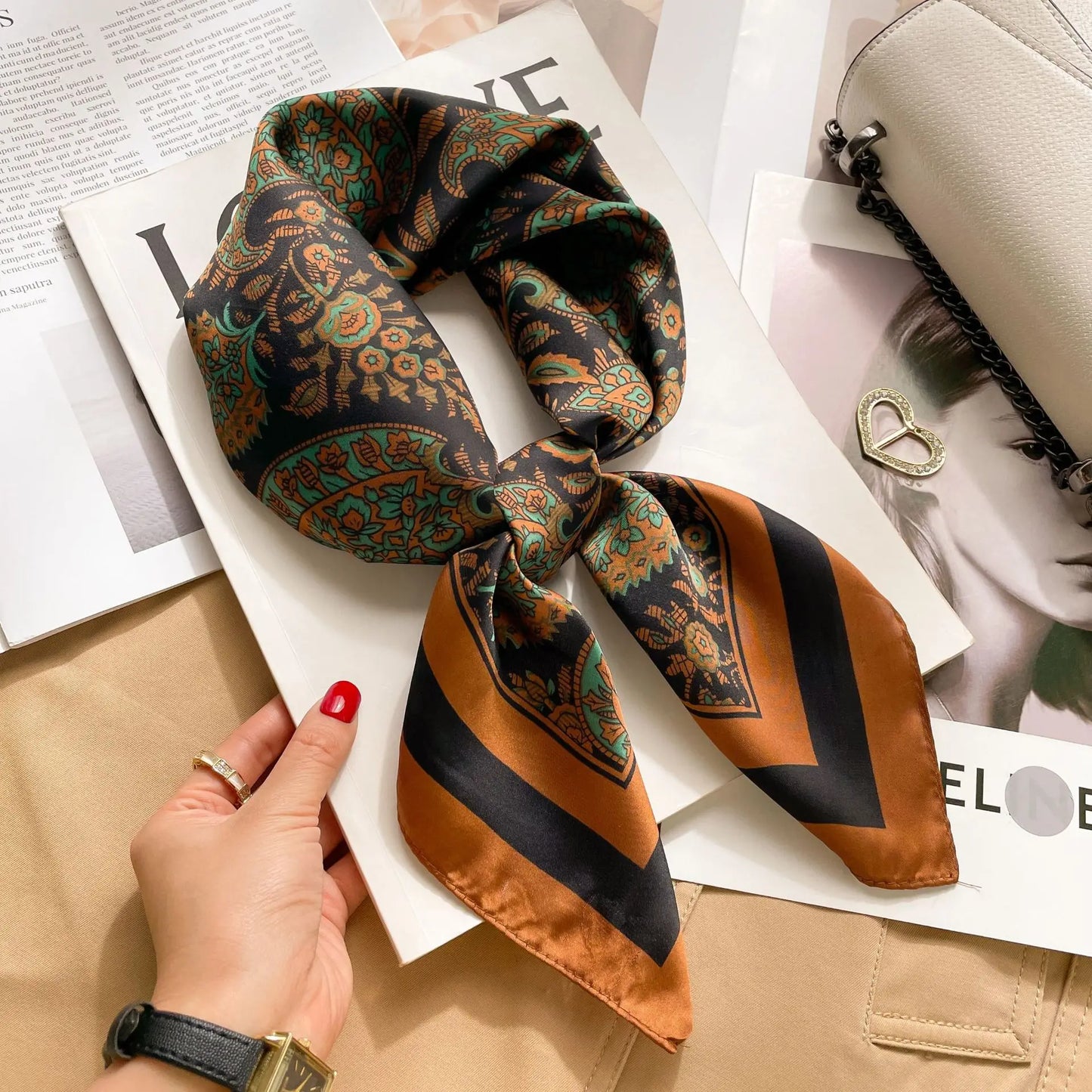 Print Luxury Pashmina Silk Scarf for Headband or Neck