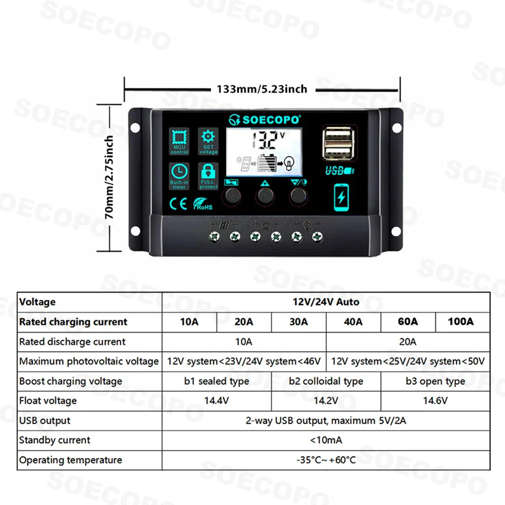 SOECOPO 6000W System Complete Kit 500W Panel Solar DC 12V to AC 110V/220V Inverter 100A Controller Off-Grid for Home Camping
