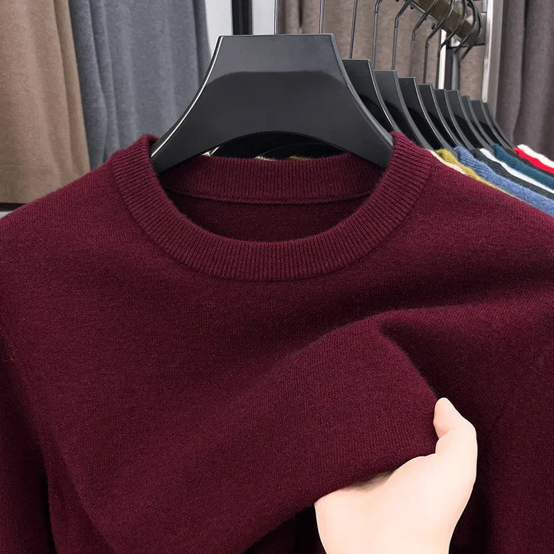 Men's Casual Sweater Round Neck Long Sleeve Knitted Sweater Diamond Pattern