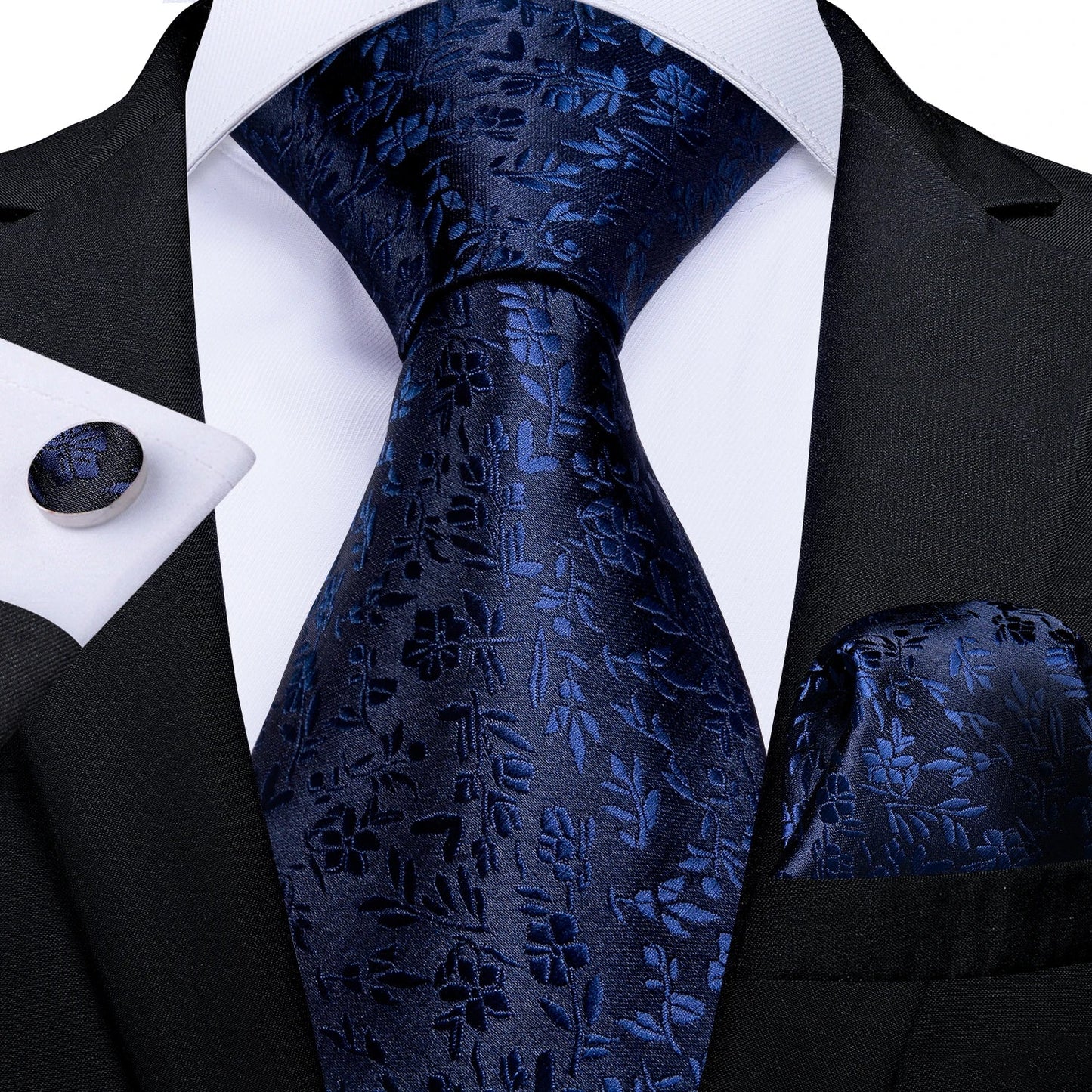 New Classic 100% Silk Men's Ties 8cm Blue Plaid Dot Striped Business Necktie Handkerchief Wedding Party Tie Set