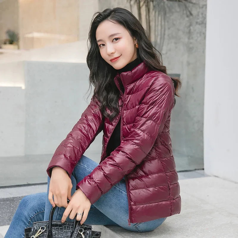 Winter Women's Light Coat Down Hooded Jacket Size S-XXL