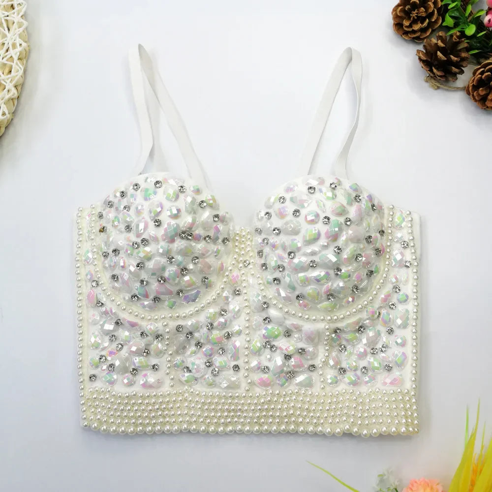 Women Rhinestone Diamond Tank Top Push Up Bustier Camisole Sequin