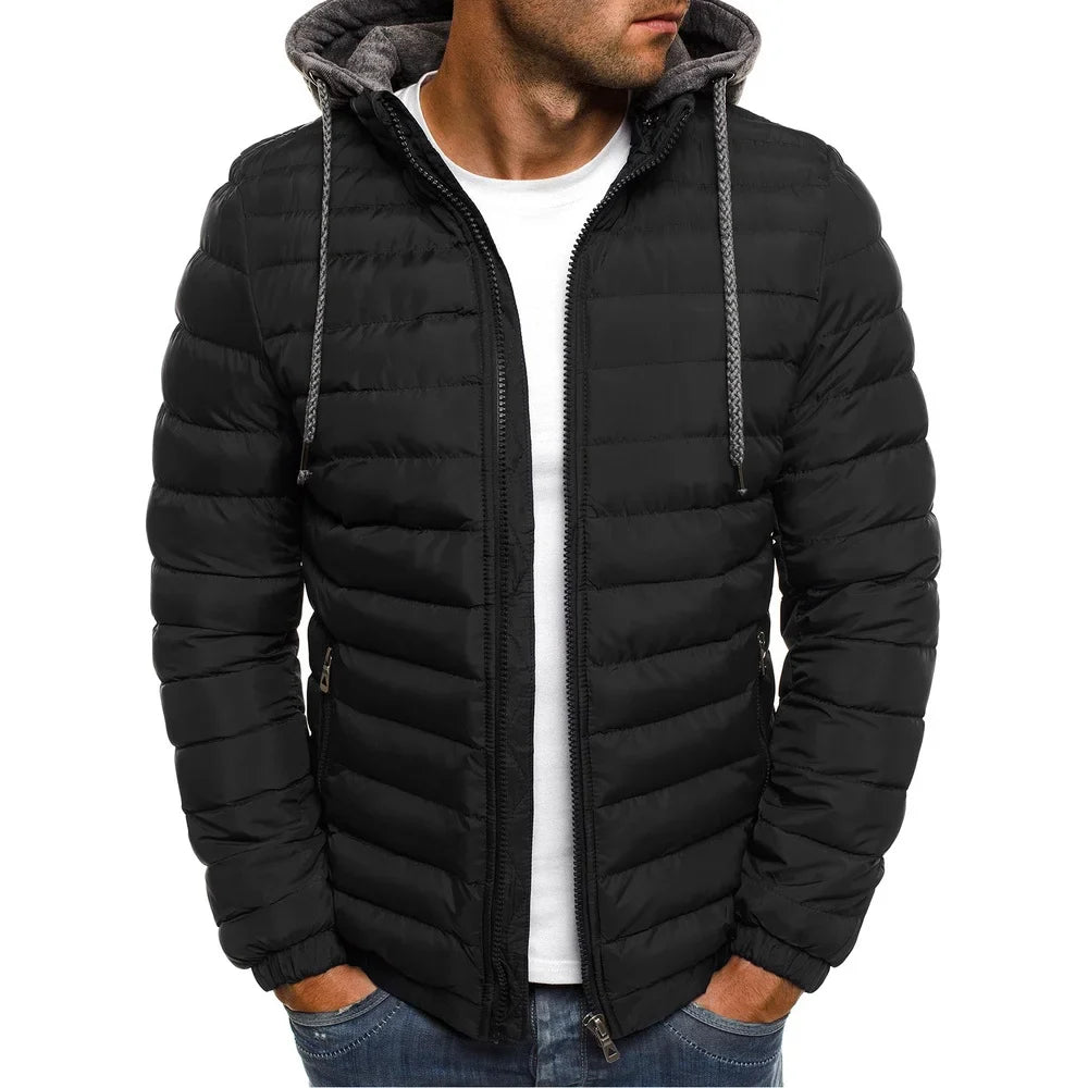 Men's Parkas Solid Hooded Cotton Coat Jacket Warm Autumn Winter