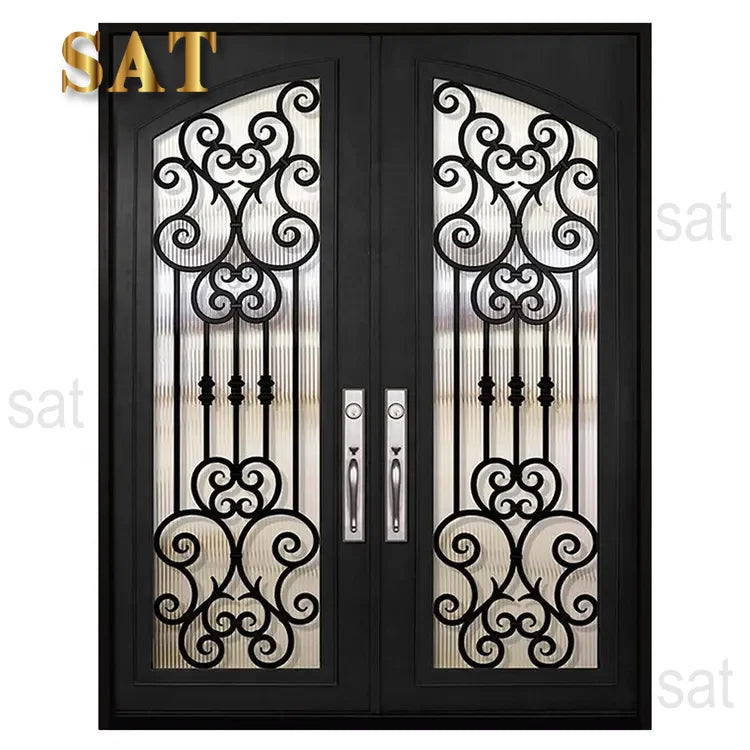 Modern Exterior Wrought Iron Double Luxury Entry Garden Doors for Villa