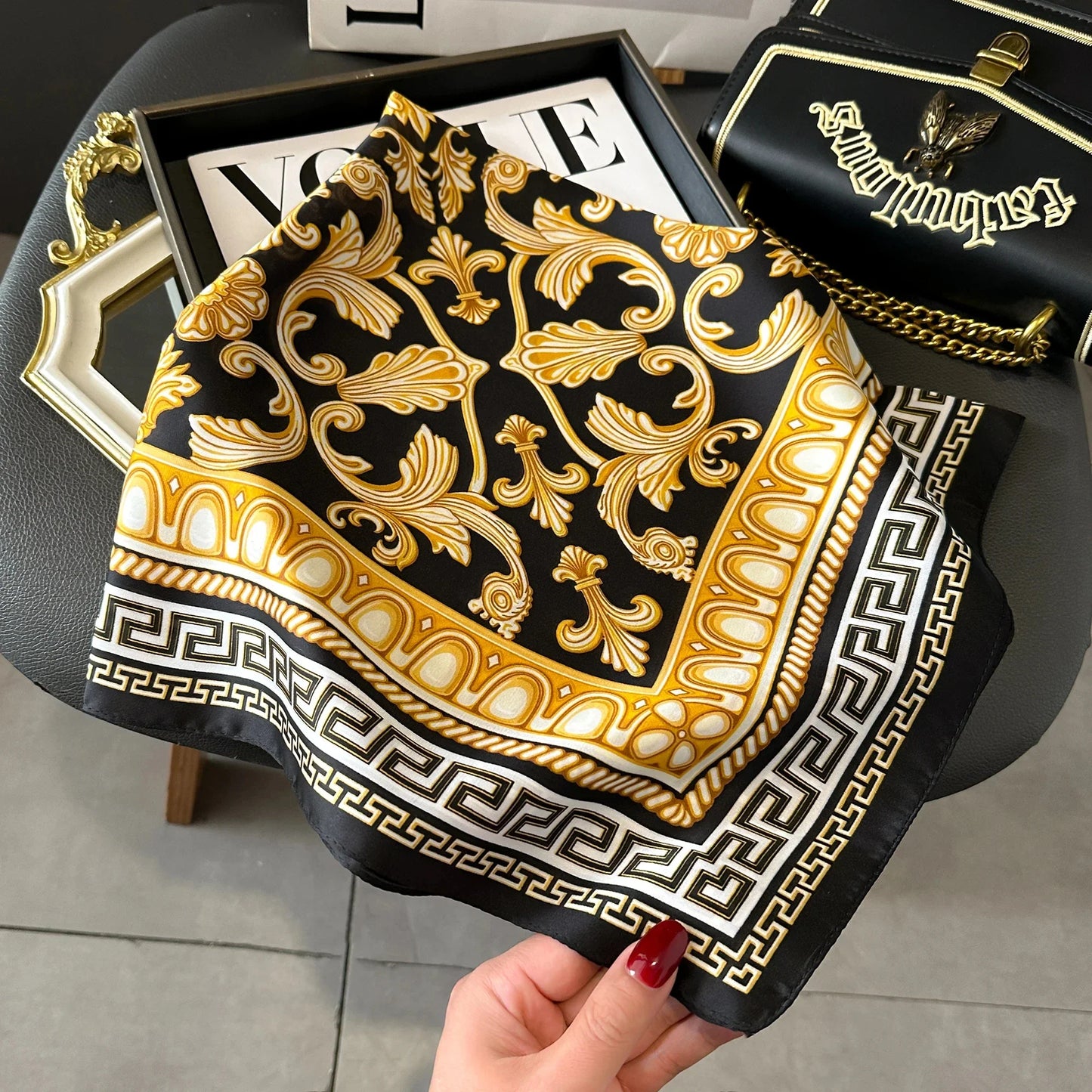 Print Luxury Pashmina Silk Scarf for Headband or Neck