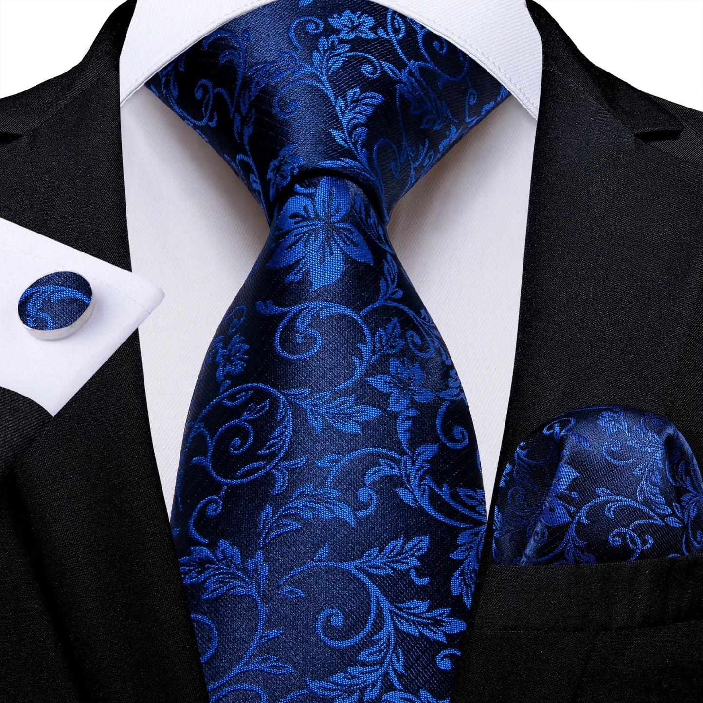 New Classic 100% Silk Men's Ties 8cm Blue Plaid Dot Striped Business Necktie Handkerchief Wedding Party Tie Set