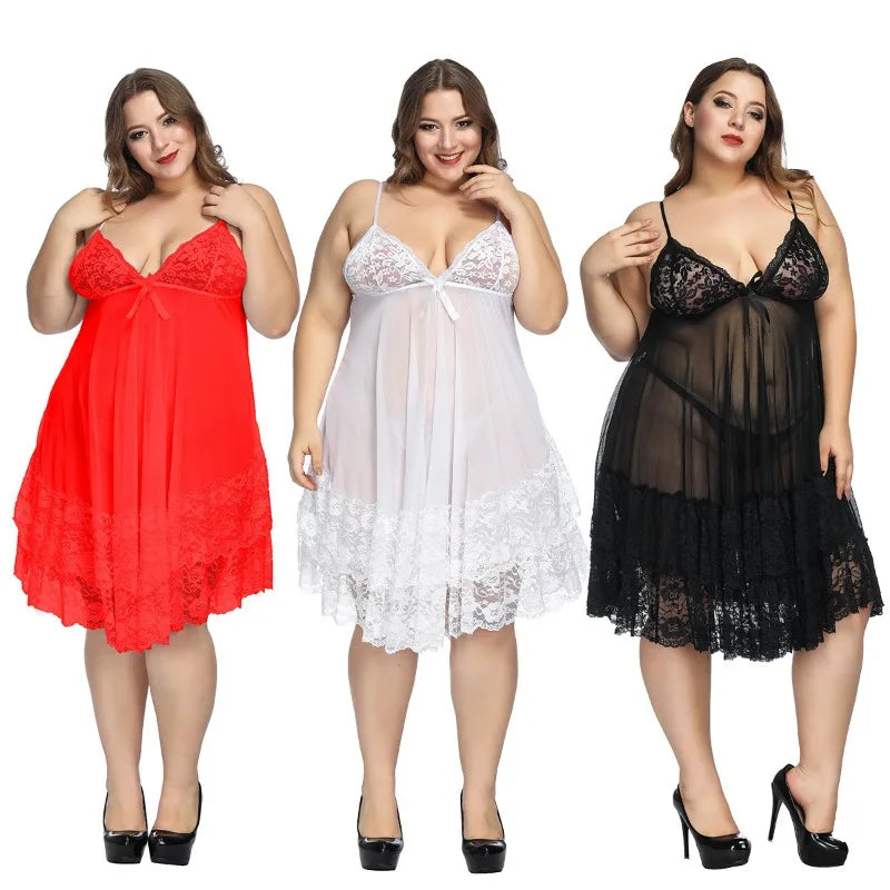 S-7XL Plus Size Sexy Strap Nightwear Large Lingerie Sleep Wear Gown