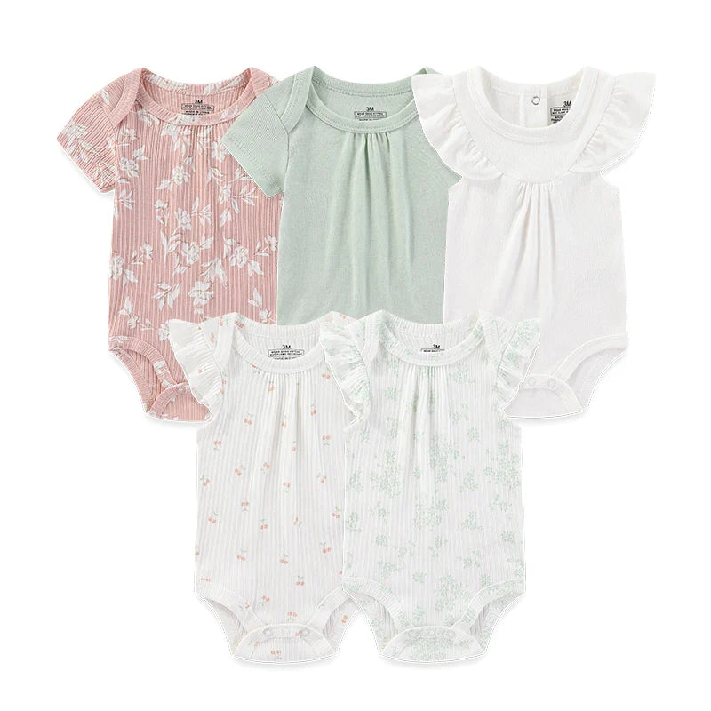 Newborn Print Cartoons Cotton Bodysuits 5Pieces Unisex