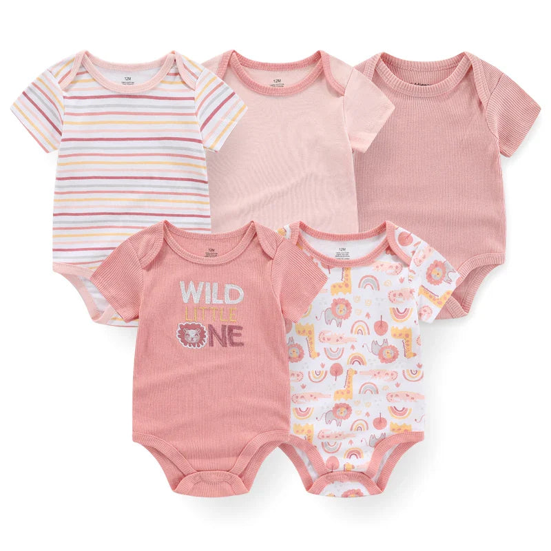 Newborn Print Cartoons Cotton Bodysuits 5Pieces Unisex