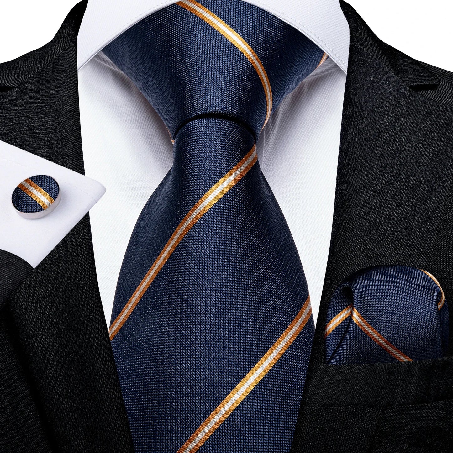 New Classic 100% Silk Men's Ties 8cm Blue Plaid Dot Striped Business Necktie Handkerchief Wedding Party Tie Set